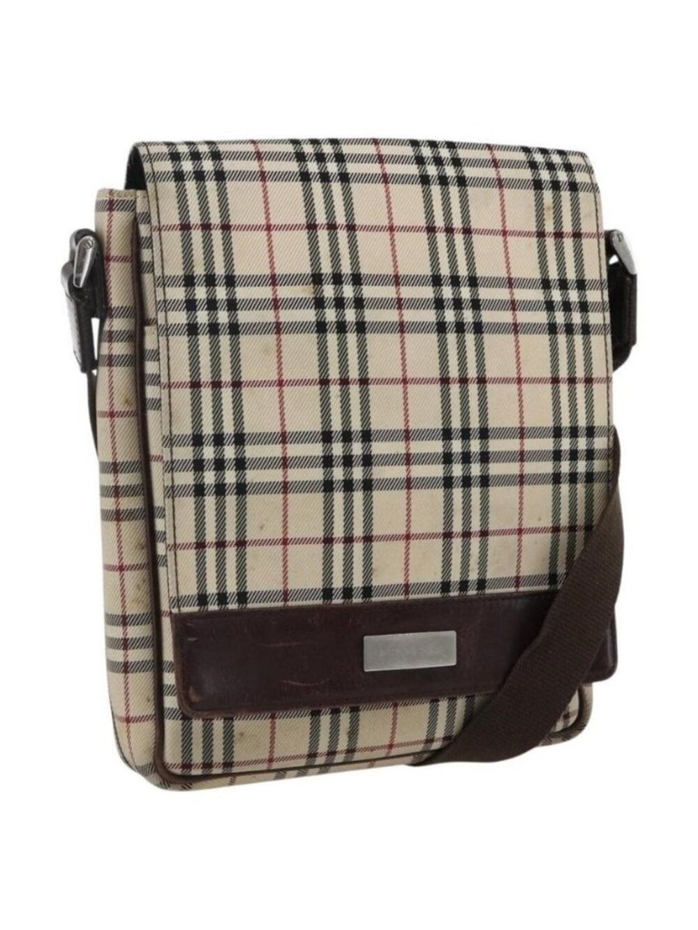 Authentic BURBERRY Nova Check Shoulder Bag Canvas Beige Silver